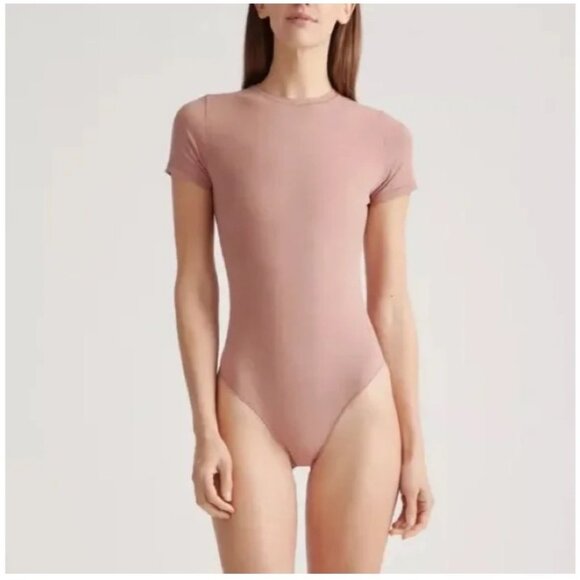 Quince Brown Short Sleeve Crewneck Bodysuit Large - Picture 1 of 11